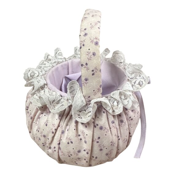 Vintage Small Basket Floral Pattern Soft Pink Fabric 1990s 6" Tall - Picture 4 of 6